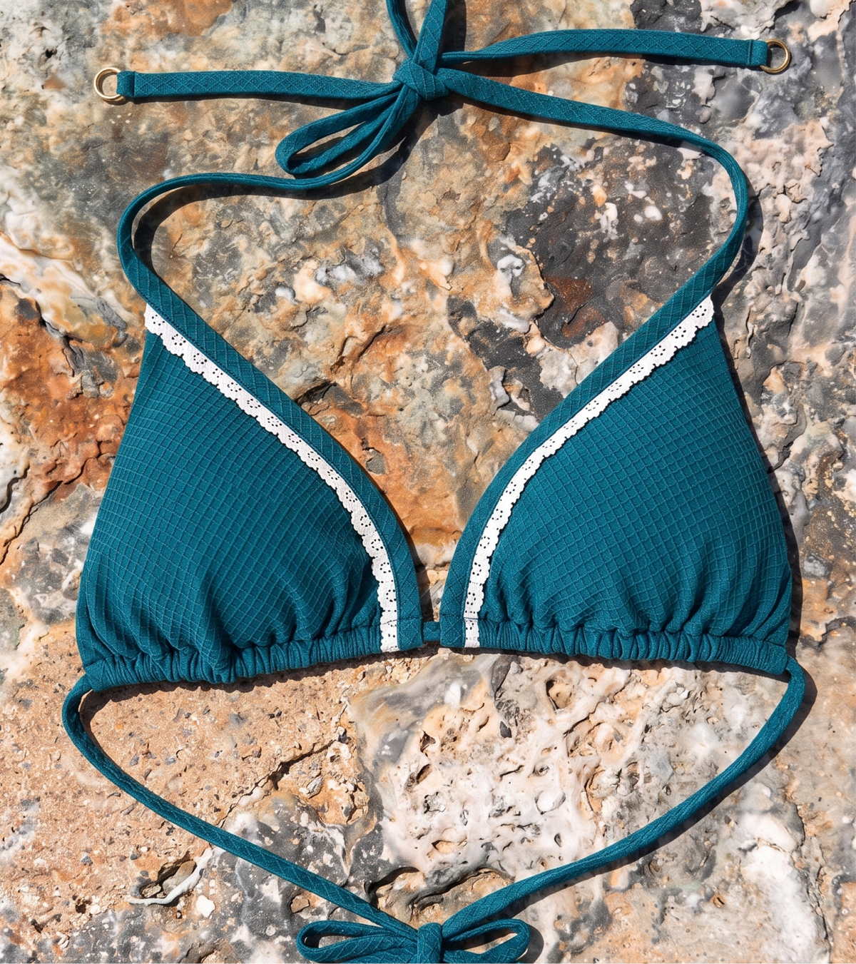 Costume da bagno - Waffle - Triangolo - Top - Verde acqua